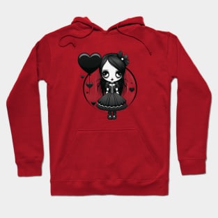 Chibi Goth Valentine Emo Girl Heart Balloons Hoodie